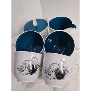 1960’s  Susie Cooper Black Fruit Bone China Cup Creamer  SugarEngland Strawberry